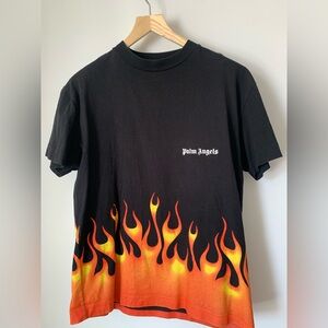 Palm Angels Black Tee with Orange Flames